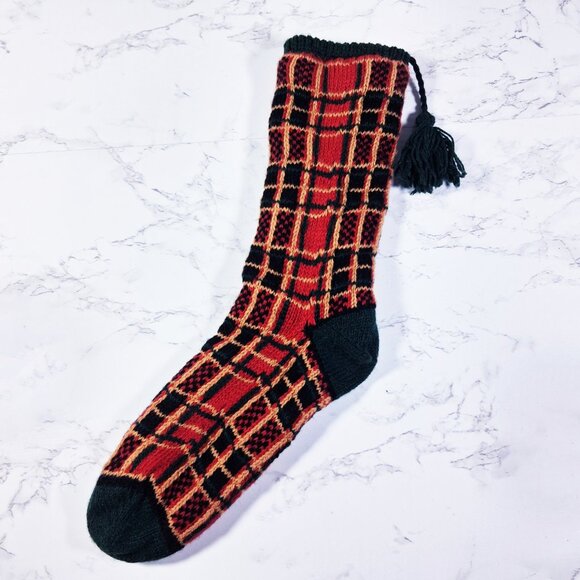 Shetland Wool Plaid Cabincore Christmas Stocking with Tassel TRISTAN - Picture 1 of 4